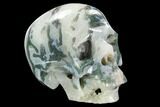 Realistic, Polished Moss Agate Skull #127602-2